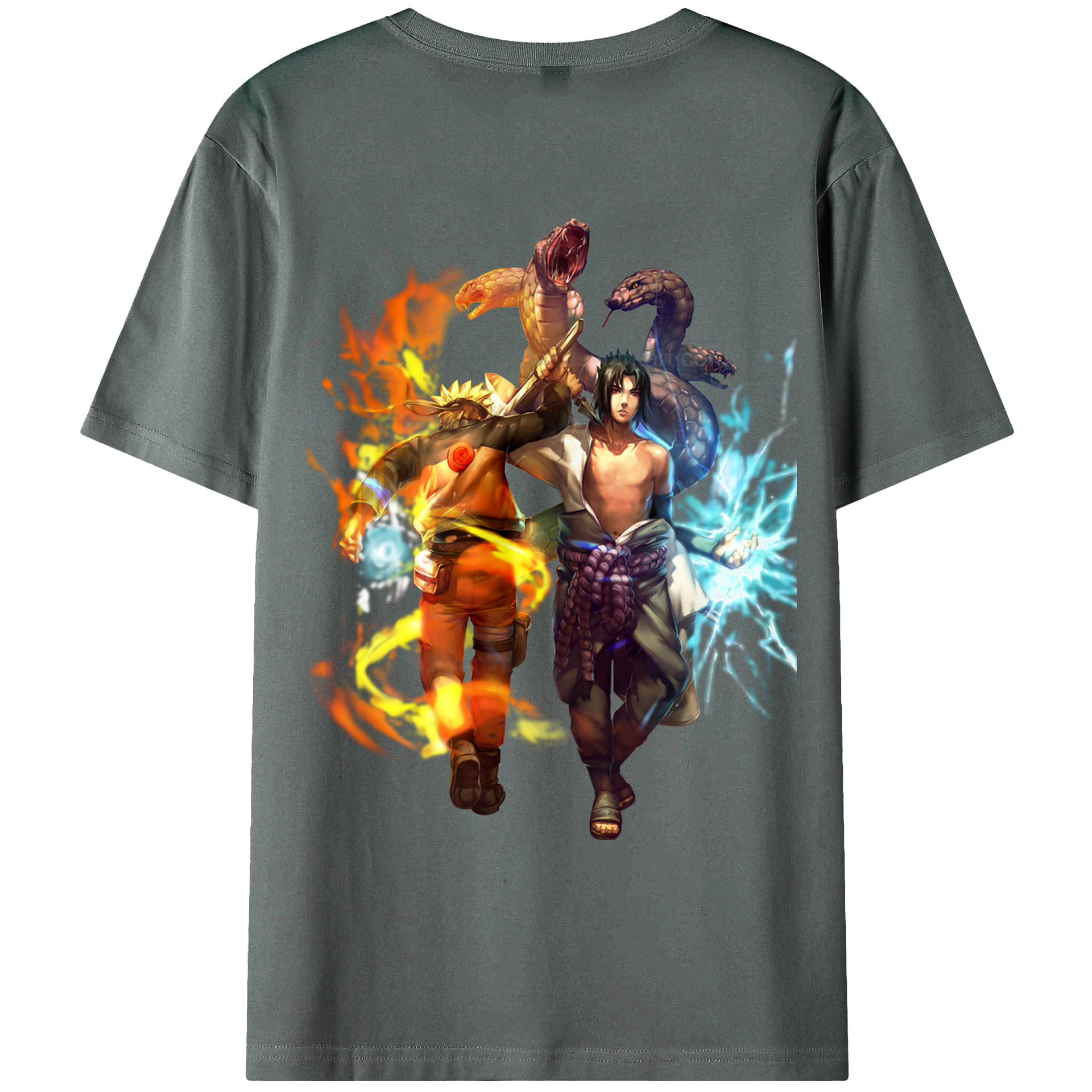（画像用） NARUTO -ナルト- うちは サスケ Uchiha Sasuke 綿100％ メンズ半袖Tシャツ（バックプリント） 通気性